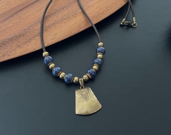Boho Necklaces, Leather Ethnic Necklaces, Long Beaded Necklaces, Blue Necklace, Antique Bronze Necklaces, Ladies Pendants, Boho Jewellery Uk