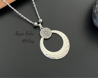 Boho Crescent Necklace for Women, Antique Silver Pendant, Silver Charm Necklace, Bohemian Necklace, Choker, Boho Jewelry, Gift