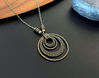 Boho Circular Necklace, Antique Bronze Necklace, Statement Necklace, Pendant Necklace, Bohemian Necklace, Choker, Boho Jewelry, Gift for Her
