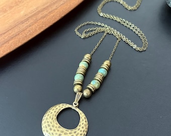 Boho Necklace, Bronze Necklace, Necklace for Women, Ethnic Necklace, Long Beaded Necklace, Pendant Necklace, Boho Jewelry, Gift for her