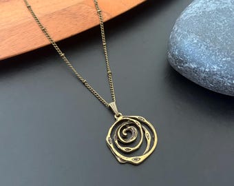 Boho Necklace, Bronze Circular Necklace, Bohemian Necklace, Minimalist Necklace, Bronze Pendant, Ethnic Necklace, Boho Jewellery Uk,  Gift