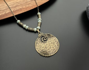 Boho Necklaces for Women, Bronze Large Necklaces, Bohemian Antique Gold Necklaces , Statement Pendants, Ethnic Necklaces, Boho Jewellery Uk