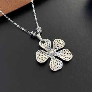 Boho Flower Necklace, Antique Flower Pendant, Bohemian Necklace, Silver Charm Necklace, Choker Necklace, Boho Jewelry, Gift for Her