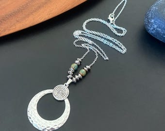 Silver Necklace, Silver Circle Pendant Necklace, Silver Plated Pendent, Boho Necklace, Statement Necklace, Silver Jewellery, Gift for Her