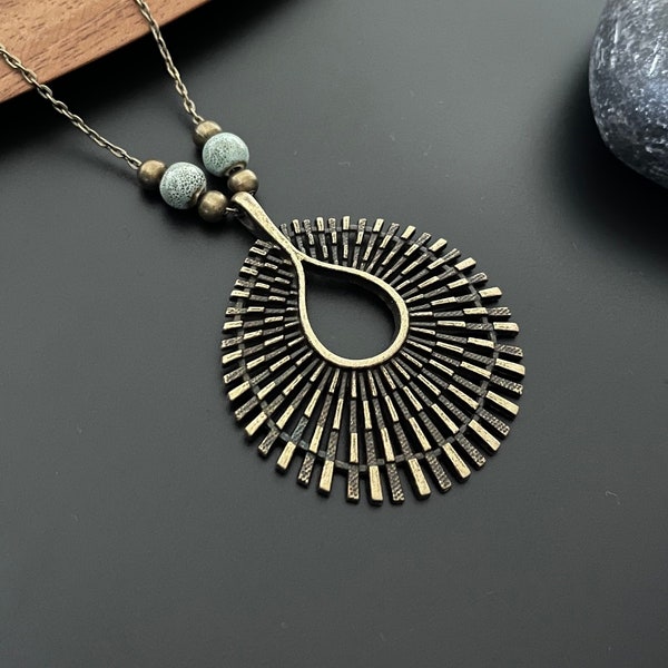 Boho Necklaces for Women, Bronze Large Necklaces, Bohemian Antique Gold Necklaces , Statement Pendants, Ethnic Necklaces, Boho Jewellery Uk