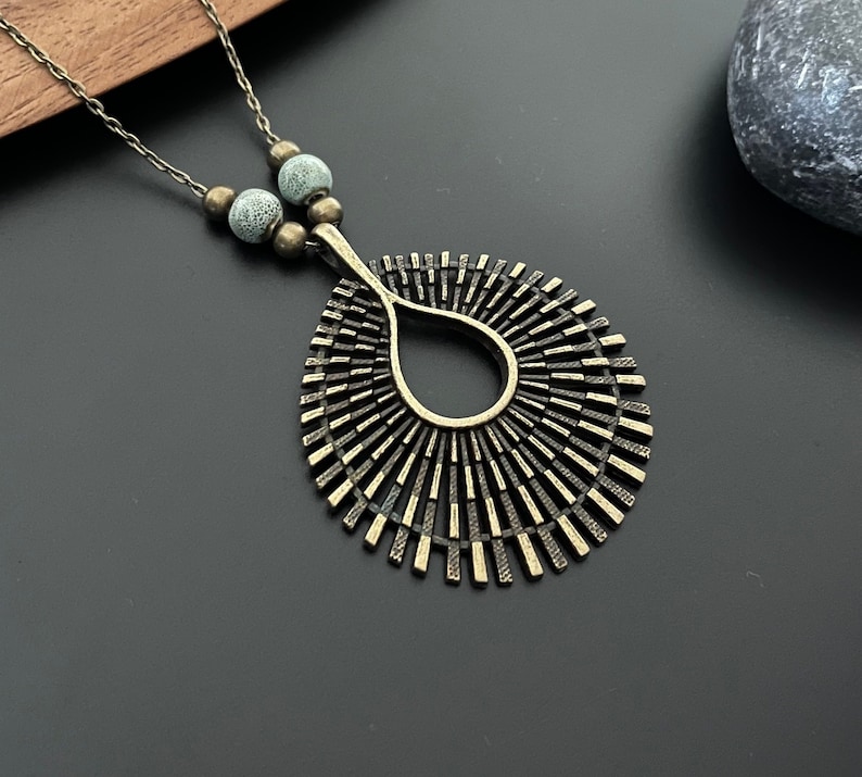 Boho Necklaces for Women, Bronze Large Necklaces, Bohemian Antique Gold Necklaces , Statement Pendants, Ethnic Necklaces, Boho Jewellery Uk image 1