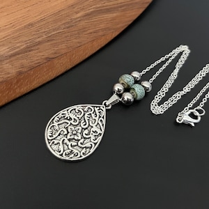 Bohoketting voor vrouwen, bloemenketting, bohodruppelzilveren ketting, statement, hanger, choker, etnische ketting, boho-sieraden, cadeau