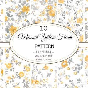 Yellow Digital Papers, Floral Digital Paper Pack, Ochre and Grey Digital Scrapbook, Minimal Papers, Digital Download, Commercial Use