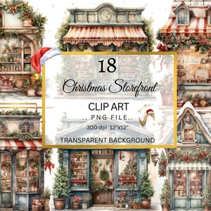 Clipart vetrina natalizia ad acquerello, pacchetto PNG vetrina acquerello, diario spazzatura, pianificatore digitale, immagini collage, clipart natalizia
