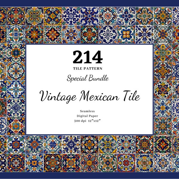 Vintage Mexican Talavera Tiles Huge Bundle, Mexican Tiles Digital Download, Colorful Tiles, Floral Vintage Tiles, Commercial License