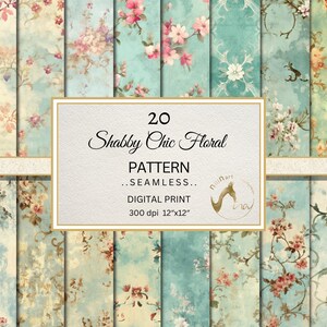 Seamless Vintage Flowers Digital Paper, Shabby Chic Floral Seamless Pattern, Floral Collage Paper Pack, Shabby Chic Junk Journal Kit