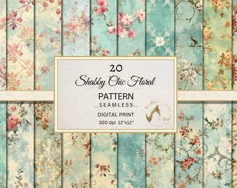 Carta digitale con fiori vintage senza cuciture, motivo floreale senza cuciture shabby chic, pacchetto di carta collage floreale, kit diario spazzatura shabby chic