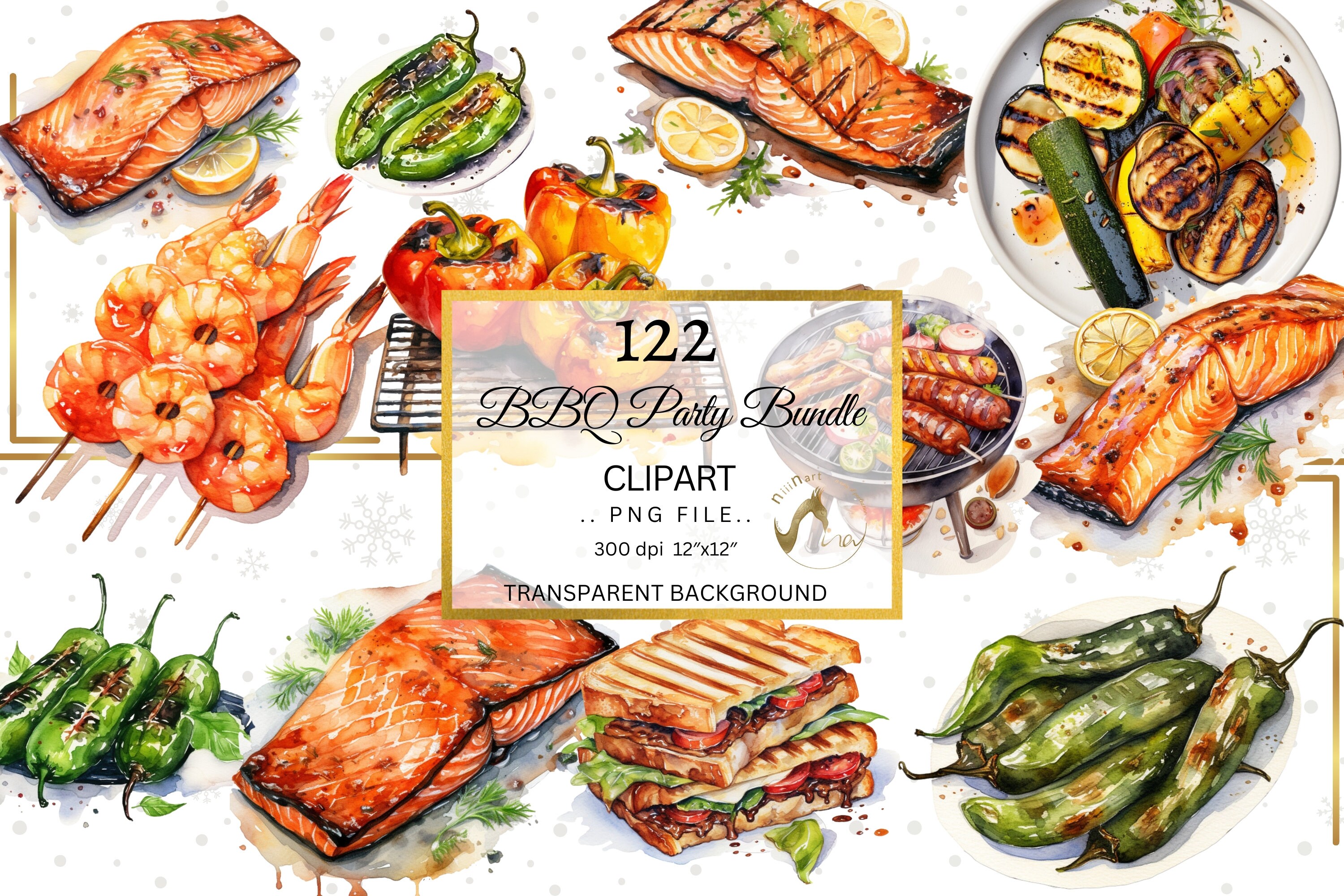 Watercolor BBQ Clipart Bundle, Food Illustrations (PNG) - Etsy
