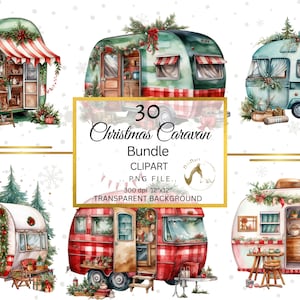 Acquerello Christmas Caravan Clipart, Christmas Camping PNG Bundle, Junk Journal, Digital Paper Craft, Christmas Sublimation, Christmas PNG