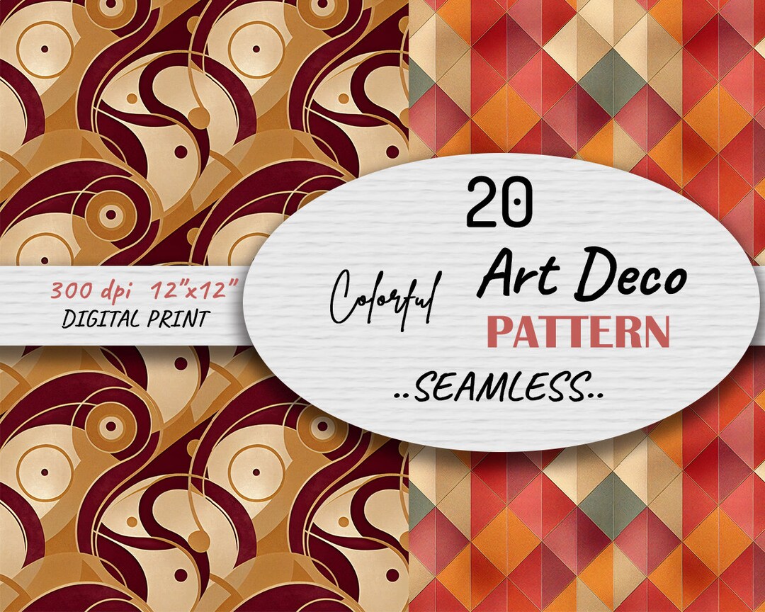 Burgundy and Cream Art Deco Digital Paper, Seamless Art Deco Patterns