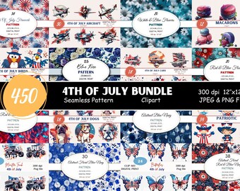 Juli 4th PNG Bundle | Nahtlose Muster, Clipart (digitaler Download)