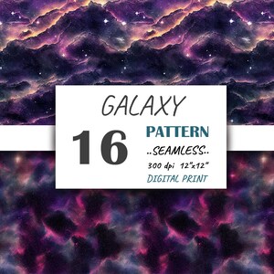 Galaxy Night Digital Paper Seamless Textures, Celestial Night Sky, Universe Scrapbook Paper, Printable Paper, Digital paper, NiiiNart
