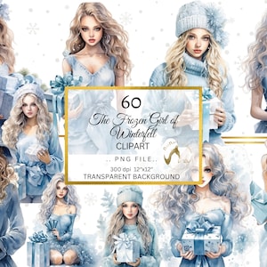 Das gefrorene Mädchen von Winterfell Gemütliche Winter Mädchen Clipart, Aquarell Winter Mädchen, Winter Grafiken, schöne Frau PNG Winter Planer