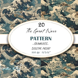 The Great Wave Seamless Digital Paper, The Great Wave Off Kanagawa, Japanese Waves Digital Pattern, Digital Download, Commercial License