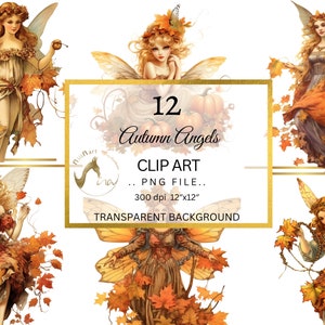 Automne Angles Clipart, automne fille Clipart, aquarelle automne Clipart, automne Clipart PNG, chute des feuilles graphiques, Orange feuilles Illustration