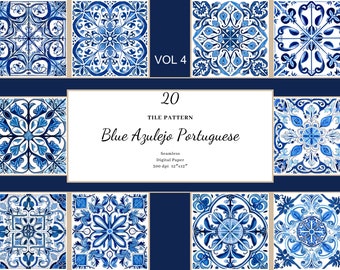 Blue Azulejo Portuguese Tiles Digital Pattern, Azulejo Tiles, Mediterranean tile, Deep Blue and Light Blue Digital Paper, Commercial Use