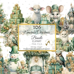 Aquarel Emerald Christmas Clipart PNG bundel, groene winter kerstkaart clipart, groene kerst, groene vakantie, groene kerst png bundel