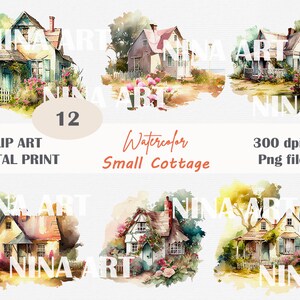 Akwarela Shabby Chic Cottage Clipart, Papiery Shabby Chic, Dom Clipart, Kwiatowy Clipart, Shabby Cottage Clipart, Dom wiejski Bez tła
