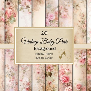 Baby Pink Digital Paper Ivory Flower Scrapbook Paper Old Background Floral Printable DIY Floral Patterns Ivory Wedding Cards Ephemera Paper
