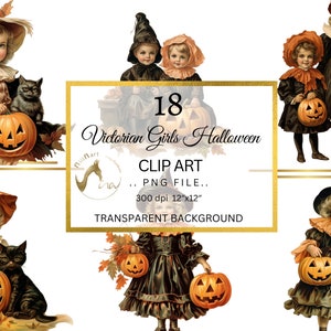 vintage aquarelle Halloween fille, aquarelle citrouille fille Clipart, aquarelle victorienne fille, vieux rouillé Halloween petite fille papier Craft
