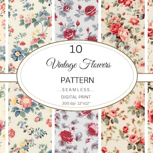 Vintage Digital Paper, Shabby Chic Digital Paper Pack, Floral Scrapbook Collage Sheet, Pink and Red and Blue Vintage Flowers, Commercial use