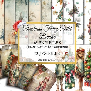 Aquarell Weihnachtsfee Kinder Bundle, Shabby Tags, Weihnachten Nahtlose Papier Fee Junge & Mädchen Clipart Weihnachtsbaum, Endlos Bundle