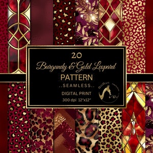 Carta digitale leopardata bordeaux e oro, sfondi con motivo pelle di ghepardo senza soluzione di continuità, carta stampabile in vetro colorato Art Déco, uso commerciale