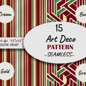 15 Carta digitale Art Déco in oro crema verde bordeaux, modelli Art Déco retrò senza soluzione di continuità, carta retrò shabby chic, elegante unico, NiiiNart