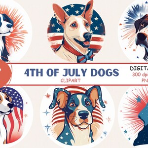 4th of July Dogs Vector Clipart PNG, Digital Planner, Junk Journaling, Pet Watercolor Wall Art, Commercial Use, Digital Instant Download, V2