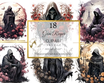 Grim Reaper Sublimation Clipart, Grim Reaper PNG, Watercolor Illustration, Reaper PNG Digital Print, Digital Download, Angel of Death PNG