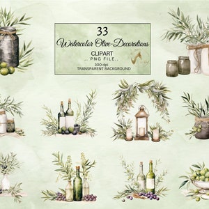 Watercolor Olive Decorations Clipart, Decor clipart, Wedding Clipart, White Candles Clipart, Wedding Centerpiece, White and Green Clipart image 8