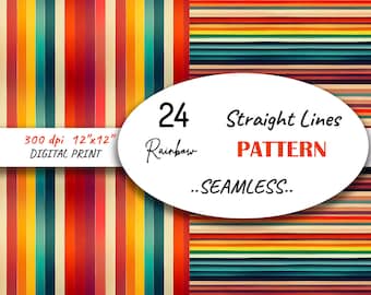 Rainbow Stripes Digital Paper Pack, Seamless Colorful Patterns (JPG ...