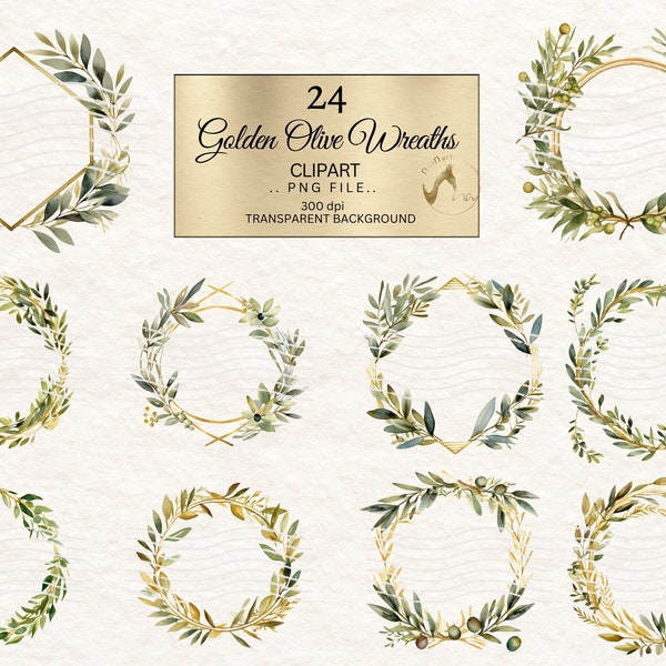 Olive Garden Watercolor Graphic Elements, Olive Branch Clipart, Olive Leaf Clipart, Watercolor Olive Wreath, Watercolor Olive Bouquet PNG