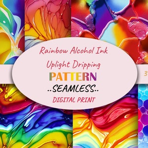 Dripping Rainbow Alcohol Ink Seamless Digital Paper Pattern, Colorful Abstract Watercolor Background, Modern Graphics planner, Insta