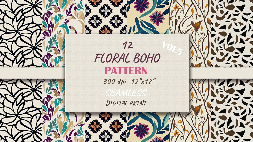 Boho Floral Digital Paper, 12"x12" Seamless Patterns (digital Download ...