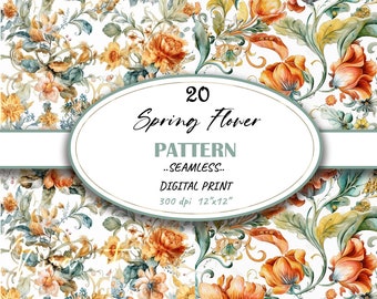 20 vintage bloemen naadloos digitaal papier, barokpatroon (digitale download)