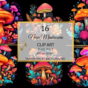 Neon Mushrooms Cliparts, Fantasy Cliparts, Magic Mushrooms Clipart, Autumn fantasy Mushrooms PNG format download for Commercial Use