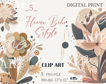 Boho Floral Clipart, PNG, Bouquet Graphics (Digital Download)
