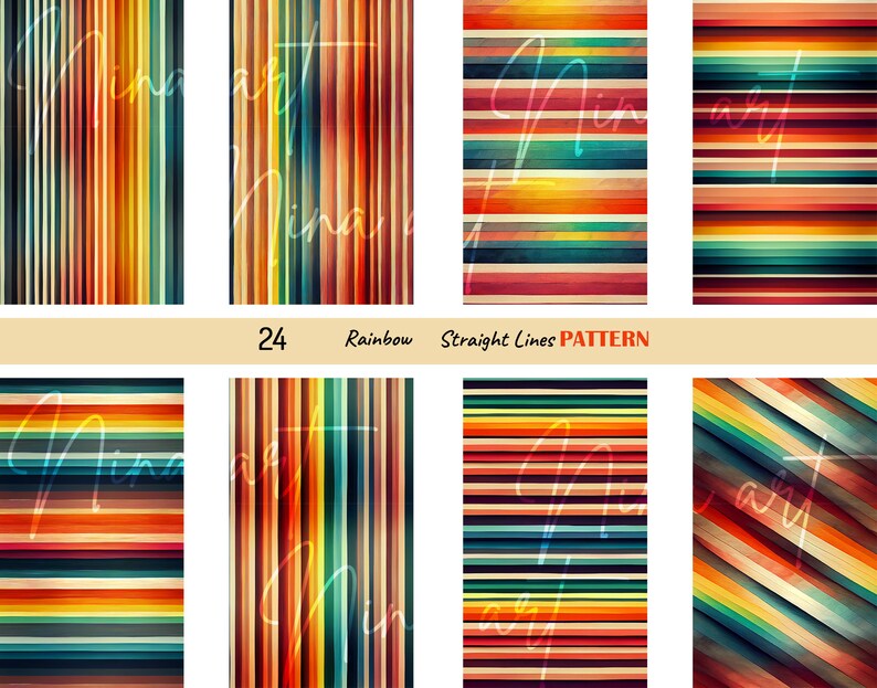 Rainbow Stripes Digital Paper Pack, Seamless Colorful Patterns (JPG ...