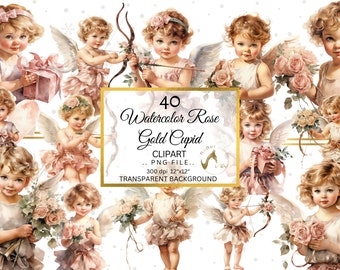 Watercolor Cupid Clipart, Valentine's Day PNG, Floral Love Art (Digital Download)