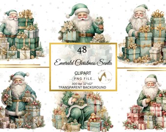 Emerald Green Santa Claus Clipart | Christmas PNG Graphics (Digital Download)