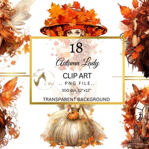 Autumn Lady Clipart, Fairy tale princes clipart set, Princess watercolor clipart, Girl Png, Watercolor Fairies, Autumn Girl Clipart set