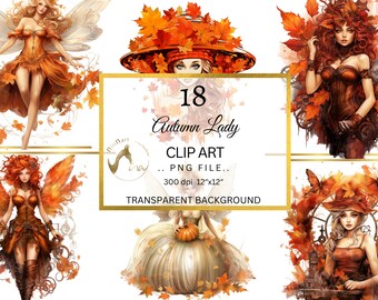 Set di clipart di fate autunnali, principessa acquerello PNG (download digitale)