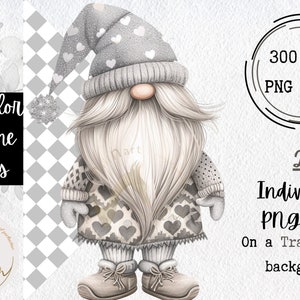 Watercolor Valentines Gnomes Clipart, 20 PNG Festive Gnomes Clipart, Valentines Day Clipart, Gnomes PNG, Fantasy Clipart, Silver Grey Gnomes