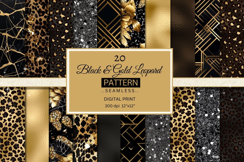 Black and Gold Leopard Digital Paper, Seamless Cheetah Skin (digital ...